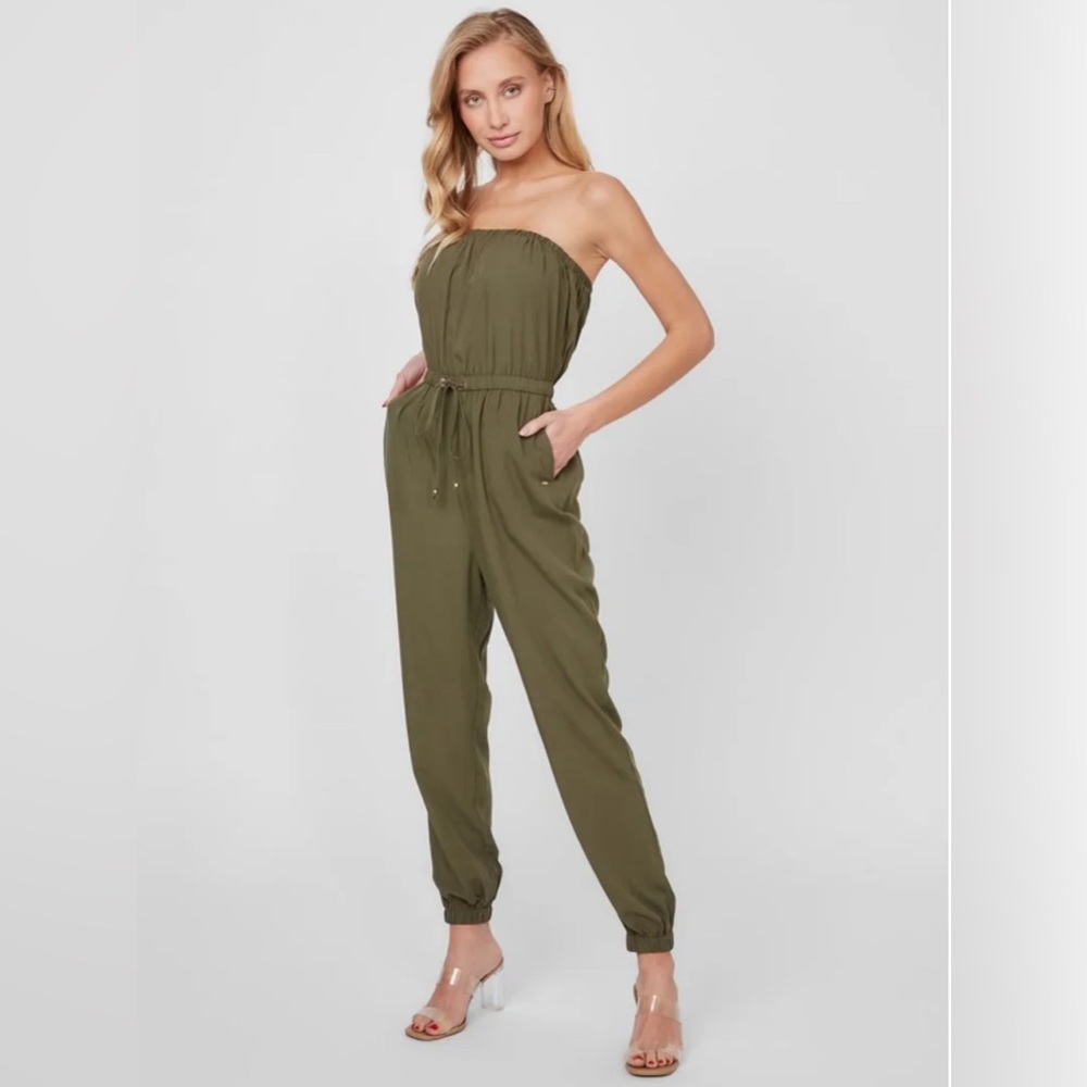 NWT Guess Olive Green Strapless Jumpsuit - sz M